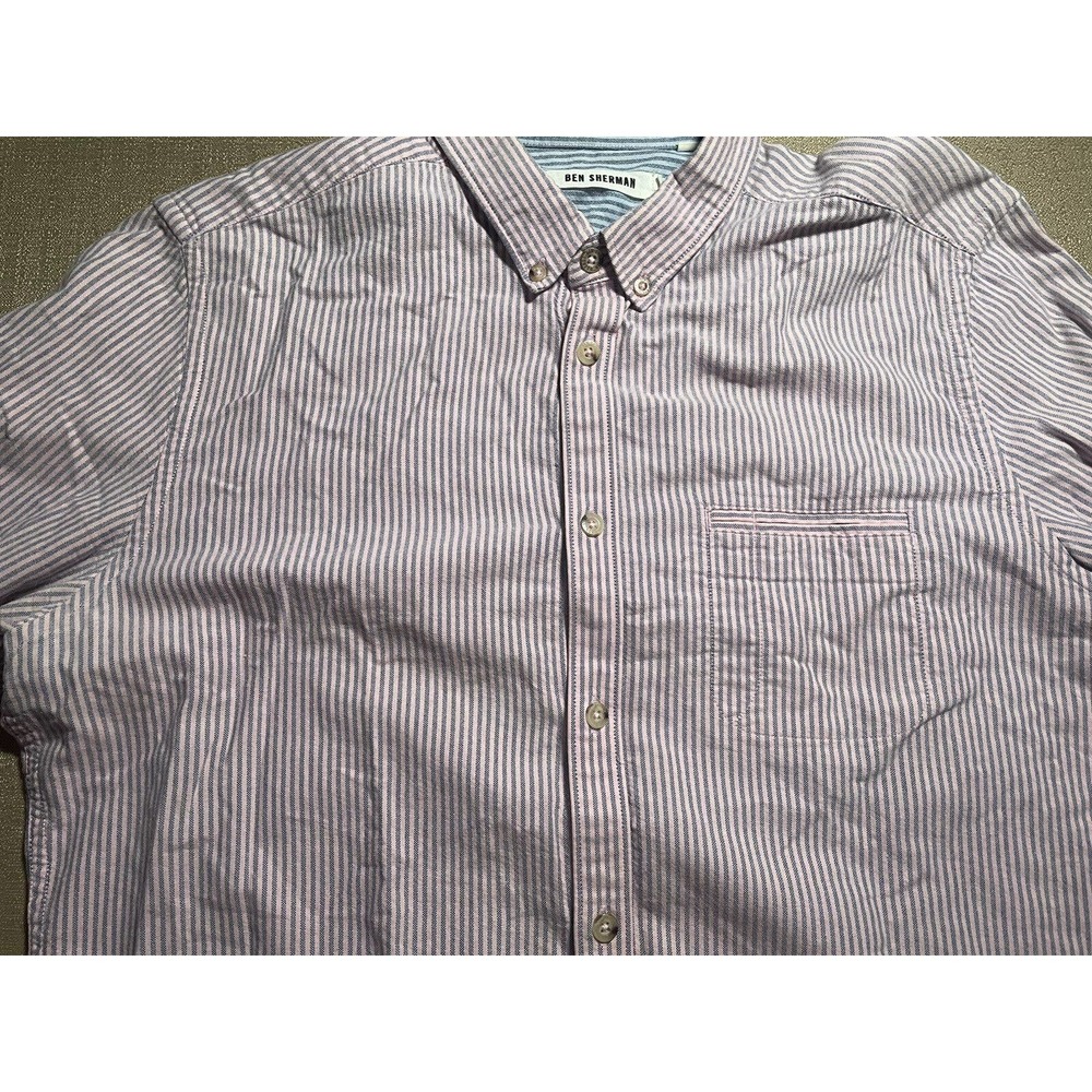 Ben Sherman Men’s Vintage Shirt LARGE L Long Sleeve Blue Pink Striped Button Up